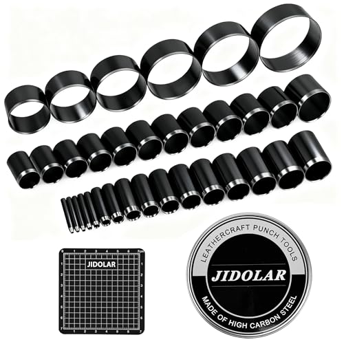 Leather Circle Cutter Tool Set, 34 Pieces Circle Punch Tools 1-25mm 30 35 40 45 50 55 60mm, High Carbon Steel Round Cutting Dies - Leather Hole Punch Tool Kit for DIY Leathercrafts - size: 34 Sizes