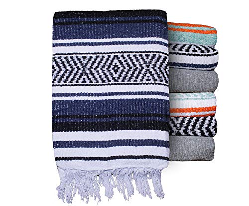 $averPak BodyForge Authentic Mexican Falsa Yoga Blanket (Blue/Black/White) - color: Blue/Black/White