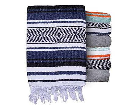 $averPak BodyForge Authentic Mexican Falsa Yoga Blanket (Blue/Black/White) - color: Blue/Black/White