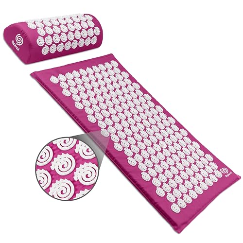 Spirol Acupressure Mat and Pillow Set for Back, Neck and Shoulder Pain Relief, with Flexible Acupressure Spikes, Includes Carry Bag (Amethyst) - color: Amethyst