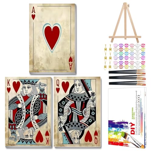 Mandun Poker Paint by Numbers Kit for Adults, 3 Pack, 7.8x11.8 inch | DIY Painting Kits Crafts for Adults, Relieve Stress, Frame Canvas, Wooden Easel, Gift Box, Home Wall Decor - color: 3 Pack Poker