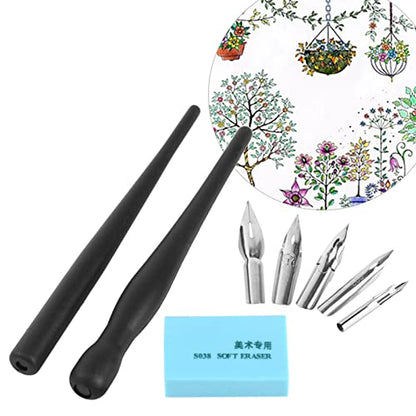 Dip Pen Pens for Drawing with 2 Manga Nib Holder and 5 Dip Nibs | Cartoon Comic Dip Pen Set, Drawing Comic Pen Nib With Drawing Eraser