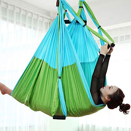 Aerial Trapeze Yoga Hammock Kit - Ultra Strong Antigravity Yoga Flying Sling Inversion Swing Tool Set - color: Mixed Green