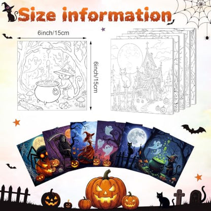 Honoson 6 Pcs 6 Inch Pre Drawn Canvas Paint Kit, Halloween | Stretched Canvas Boards, Pre Drawn Outlines, Painting Supplies for Adult Beginners And Parties - style: Halloween