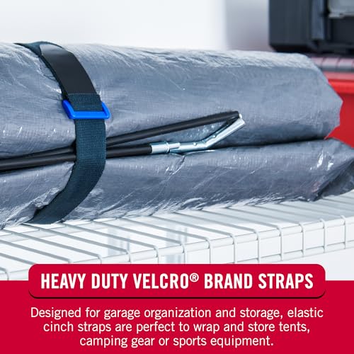 VELCRO Brand Elastic Cinch Straps with Buckle, 30in x 1in, Black, 4 Pack | Stretchable And Adjustable For A Snug Fit; Fastens Yoga Mats, Outdoor Umbrellas, Wood, Tarps, Blankets, Poles, And Gear - size: 4PK Large 30"