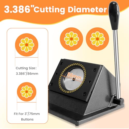 3"/75mm Button Paper Cutter, 3.386"/86mm Diameter Circle Cuter, 3.386" Circle Punch,Graphic Punch, 86mmDie Cutter Round Paper Cutter for Making 3"/75mm Buttons Making（3.386" Cutting Diameter）