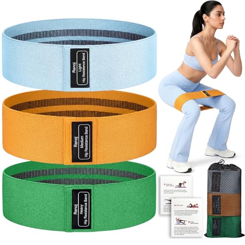 Renoj Resistance Bands for Working Out: 3-Set Professional Exercise Bands for Pilates, Yoga, Home Gym, Booty, Leg Training | Heavy/Medium/Light Fabric Loops for Women Men - color: Green