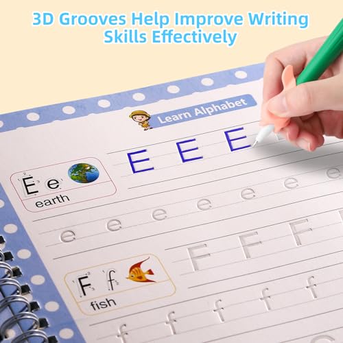 LUCKFUTURE Large Handwriting Practice for Kids, Grooved Design | Reusable Magic Copybook Set, Kindergarten Preschool Learning Activities Workbook, 5 Books with Pens - size: Large Handwriting Practice Books