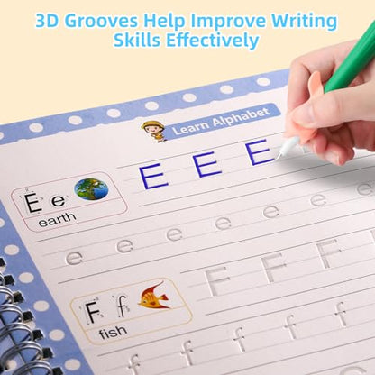 LUCKFUTURE Large Handwriting Practice for Kids, Grooved Design | Reusable Magic Copybook Set, Kindergarten Preschool Learning Activities Workbook, 5 Books with Pens - size: Large Handwriting Practice Books