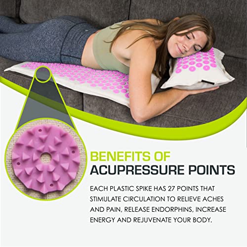 ProsourceFit Ki Acupressure Mat and Pillow Set with 100% Natural Linen for Back/Neck Pain Relief and Muscle Relaxation - color: Natural Purpule