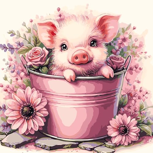 DOTSTART Paint by Numbers Kit for Adults, Cute Pig Paint by Number Kits | Acrylic Paint by Number Canvas for Adult Beginners, Easy DIY Canvas Craft for Relaxing Home Wall Decor, 16X16 inch - color: PB451-1