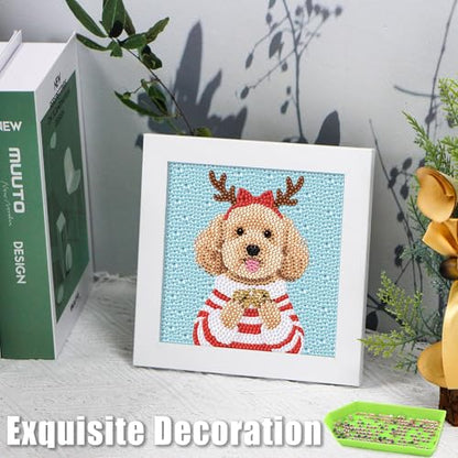 geesfayan Diamond Art Kits for Kids,6 Inch DIY Gem Art Painting with 7 Inch Frame, Complete Starter Kit for Beginners, Creative Arts & Crafts Gift for Girls & Boys (Christmas Dog) - color: Christmas Dog