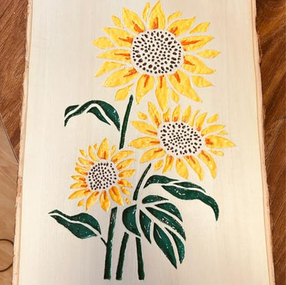 Sunflower Stencils for Painting Large Flower Stencil | Reusable Floral Stencils for Painting on Wood Fence Walls Furniture Fabrics - style: Sunflower