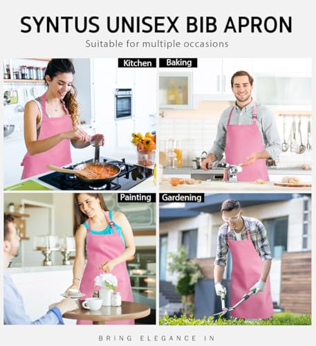 Syntus Apron for Men Women, Adjustable Cooking Kitchen Apron with 2 Pockets | Machine Washable, Firm Stitching, Stain Resistance, Long Tie Straps, 2 Pockets, Versatility, Unisex Use, Gift, BBQ - color: Hot Pink, style: 2 Polyester