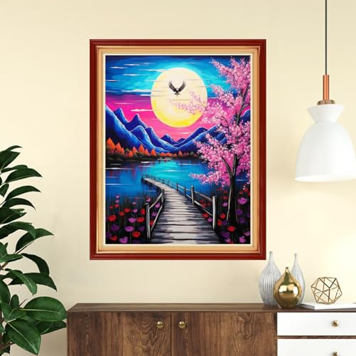 Funchey Stamped Cross Stitch Kits, DIY Cross Stitch Pattern for Adults Beginners Needlepoint Kits Embroidery Kit Arts and Crafts 11CT-Moonlight Peach Blossoms 16x20 inch - color: Handicraft patterns16