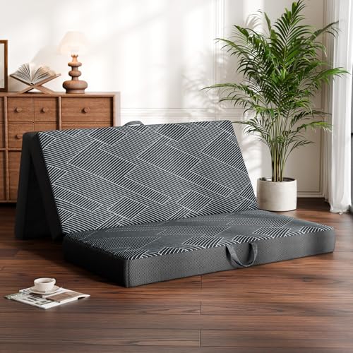 Vamcheer Folding Mattress Twin Size Foldable Mattress 4 Inch 75"x38"x4" | Tri Folding Mattress Trifold Memory Foam Mattress with Washable Cover, Handle & Non-Slip Bottom for Travel Camping Guest - size: Twin-4 inch