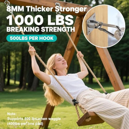 Hammock Hooks Heavy Duty 2 Pack, 1000Lbs Capacity Hammock Hanging Kit, M8 304 Stainless Steel Pad Eye Hanging Hooks for Porch Swing, Chair, Plants, Kids/Pet, Wall/Ceiling Mount, Indoor & Outdoor