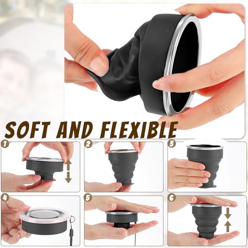 12 Pcs Silicone Collapsible Cup 7.04 oz Folding Camping Travel Collapsible Coffee Cup Portable Reusable Expandable Drinking with Lids for Outdoor Hiking - color: Balck