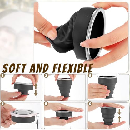 12 Pcs Silicone Collapsible Cup 7.04 oz Folding Camping Travel Collapsible Coffee Cup Portable Reusable Expandable Drinking with Lids for Outdoor Hiking - color: Balck