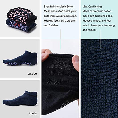 Hylaea Unisex Non Slip Socks with Grip for Yoga, Hospital, Pilates, Barre | Ankle, Cushioned - color: 2 Pairs Black Navy, size: Large-X-Large