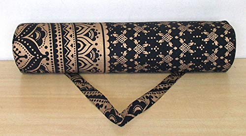 ICC Black Gold Mandala Full-Zip Exercise Yoga Mat Carry Bag Gym Beach Pilates Carrier Bags Hippie Mandala Indian Cotton Bag - style: Black Gold Ombre Half