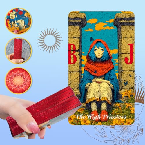 sishui Tarot Deck Unique, 80 Flame Tarot Cards with Guidebook, Summer Blaze Tarot for Beginners and Experienced Readers, 400 GSM Gold-Gilded Premium Deck, Divination and Spiritual Growth Tool - color: Red, Orange, and Gold