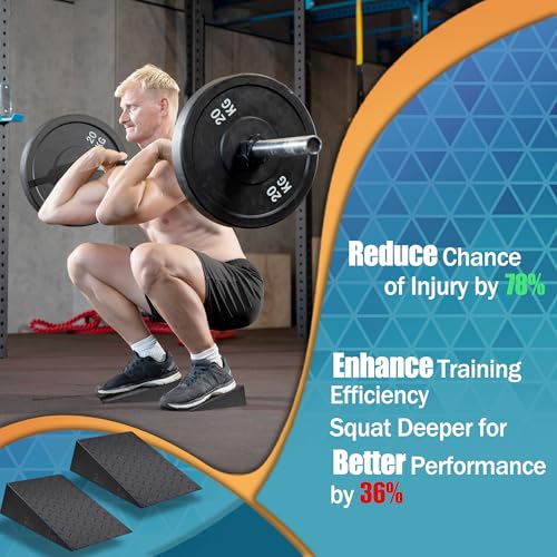 Squat Wedge for Deep Squats Non-Slip: Blocks for Mobility & Leg Training | Heavy-Duty Wedges for Heel Elevated Goblet Squats Barbell Workout & Mobility Training with Guide & Carry Bag for Home Gym
