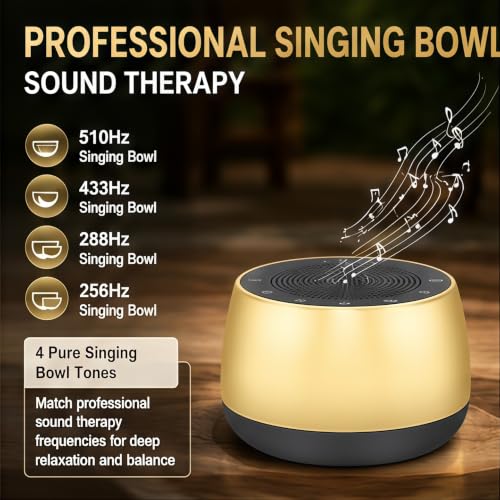 Portable Electronic Tibetan Singing Bowl, 9 Healing Sounds Touch Control Meditation Sound Machine with Timer Auto Off Memory Function for Yoga Reiki Relax Deep Sleep - color: Gold