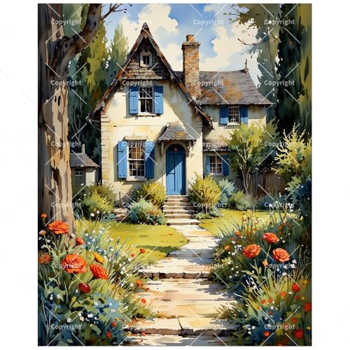Cottage Paint by Numbers Kit for Adults – DIY Cozy Cottage with Garden Path Painting on Canvas, Acrylic Paint Set, Suitable for Beginners, Country Home Art for Decoration or Gifts(16X20IN Framed) - color: HSX00505, size: 16X20IN Framed