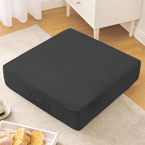 Wellsin Solid Square Floor Pillows for Adults Kids - Large Meditation Floor Pillow Seating Cushion with Thick Foam & Washable Velvet Cover, 1 Pack, 22x22x5 Inch, Gray - color: Grey, size: 1 Pack (22"x22")