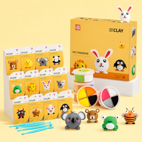 Air Dry Clay Kit -12 Animals Modeling Clay for Kids Arts and Crafts | Ultra Light & Soft,Safe & Non-Toxic,No-Sticky & Crack,DIY Molding Clay with Sculpting Tools,Party Favors Gifts for Girls Boys - color: #01Yellow- Pet Paradise