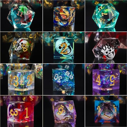 QMAY Mystery Dice Set – 7 Pcs Sharp Edge Resin Polyhedral Dice + 1 Dice Bag - style: 1 bag Resin Mystery Dice