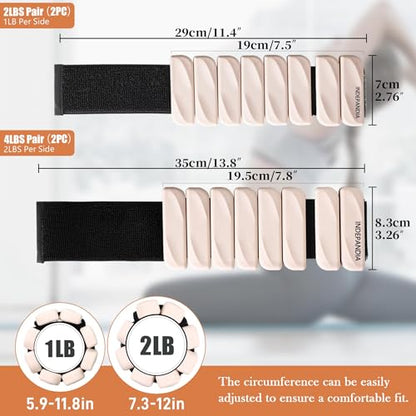Ankle Wrist Weights for Women 2lbs/4lbs Pairs Adjustable Silicone Weights - color: Beige, size: 4 lbs Pair (2 lb Each)