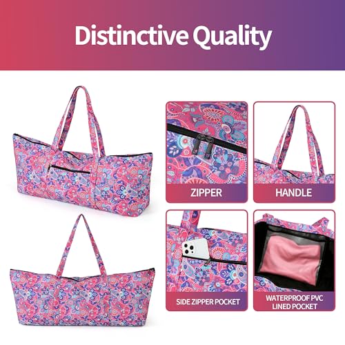 Boulder Bee | Yoga Mat Bag | Large Yoga Mat Carrier with Wet Pocket | Yoga Gifts | Gym Tote Bag for Women - color: Tote-Bright Pink