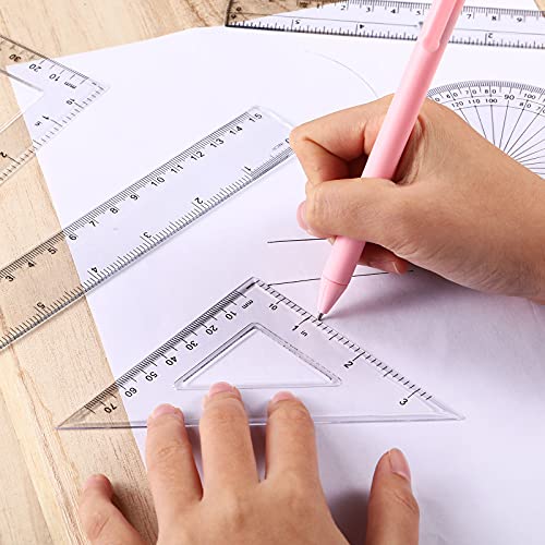 Tenare 18 Pcs Plastic Clear Math Set Includes Protractor Triangle Rulers 12 Inch 6 Inch Straight Geometry Math Transparent Ruler Measuring Tool for Office Home Supplies
