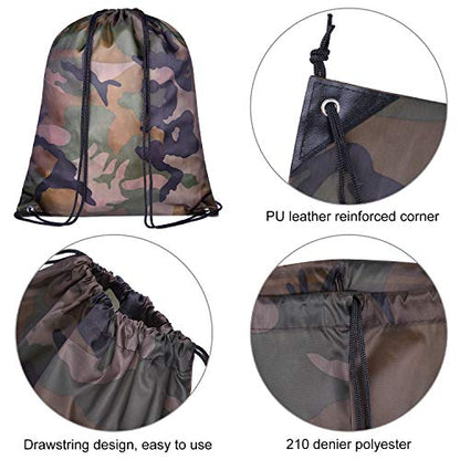 KUUQA 12 Pack Camouflage Drawstring Backpack Bulk String Backpack - color: Camouflage