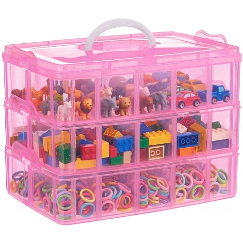 Bead Organizer 3 tier 30 grid Stackable Craft Hair Tackle Storage Pink | Stackable 3-Tier Design, Divided Compartments, for Beads Art Supplies Washi Tape Seeds Hair Accessories and Nails - color: Pink, size: 3 tier