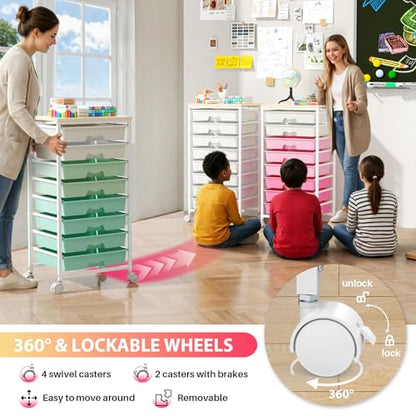 Goovilla Rolling Cart with 8 Drawers for Art, Dorm, Office, Craft, White | Utility Cart Organizer With 8 Removable Drawers and Wooden Tabletop, Lockable Rolling Storage Organizer for Classroom, Home - size: White