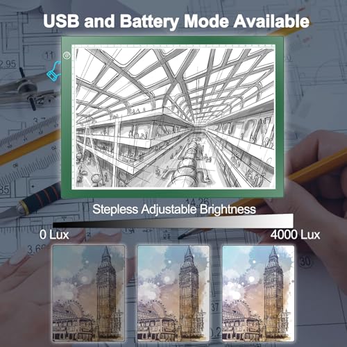 LitEnergy Rechargeable Battery Powered Light Tracing Box, Ultra-Thin Adjustable USB Power Artcraft LED Trace Light Pad Size A4 for Drawing, Streaming, Sketching, Animation, Stenciling (Green) - color: GREEN, size: 04 - 10x15inch rechargeable