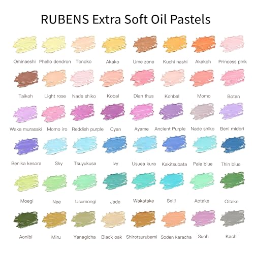 rubens 81 PCS Macaron Soft Oil Pastels Kit for Beginner Drawing | 48 Macaron Colors Soft Oil Pastels in Box with Palette Knife, Base Board, Tape, 30 Sheets Oil Pastel Paper - color: 48 Macaron Colors Set