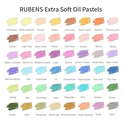 rubens 81 PCS Macaron Soft Oil Pastels Kit for Beginner Drawing | 48 Macaron Colors Soft Oil Pastels in Box with Palette Knife, Base Board, Tape, 30 Sheets Oil Pastel Paper - color: 48 Macaron Colors Set