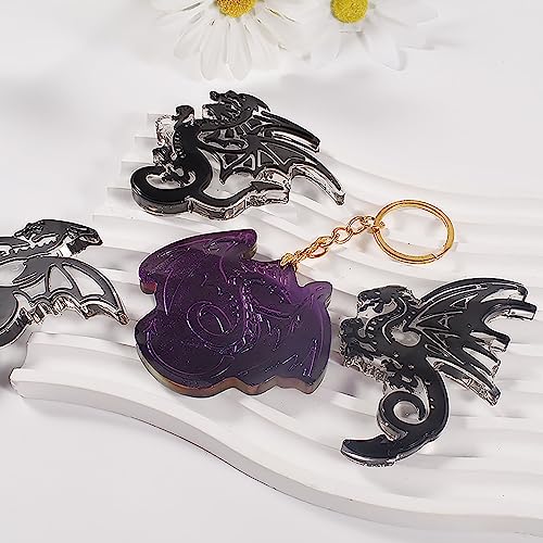 2 Pack Dragon Keychain Resin Mold - 9 Cavities Each - Multiple Style - Pendant - Resin Casting Silicone Molds for Home Decor & Candle Making Wave Spiral Mold - color: ymr-key-chain-dragon