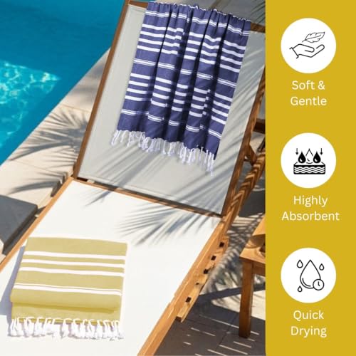 WeWove Turkish Peshtemal Beach Towels Large 39x70 Inch Set of 2-100% Cotton Soft Quick-Drying Absorbent Washable - Versatile for Beach Bath Pool Spa Picnic Travel - Turkish Towels Blue Yellow - color: Blue Yellow