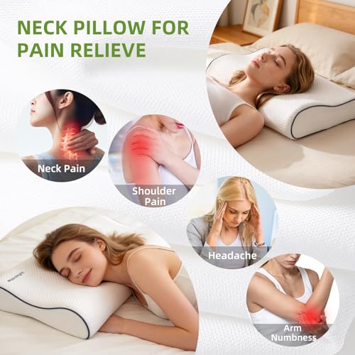 Ergonomic Memory Foam Neck Pillow for Sleeping, 23.6"x15.75" | Cooling Cervical Pillow for Neck Support, Contour Orthopedic Bed Pillow for Side Back Stomach Sleeper, Deep Sleep Pillow