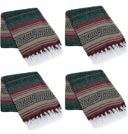 La Montana Bulk Falsa Mexican Blanket, 4 Pack, Mocha/Burgundy/Forest Green - color: Mocha/Burgundy/Forest Green