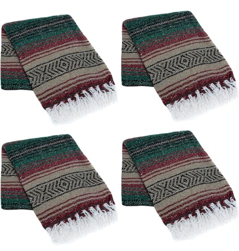 La Montana Bulk Falsa Mexican Blanket, 4 Pack, Mocha/Burgundy/Forest Green - color: Mocha/Burgundy/Forest Green