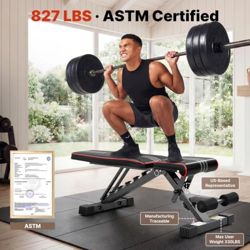 YOLEO Adjustable Weight Bench, ASTM-Certified 827LBS - size: L
