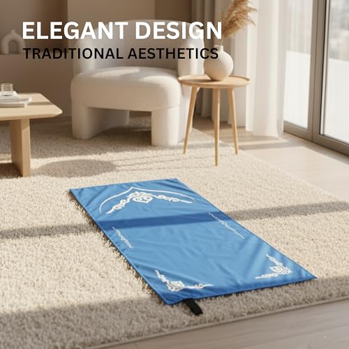 Portable Islamic Pocket Prayer Mat, Waterproof & Lightweight Thin Travel Sajjadah, Foldable Compact Small Muslim Praying Rug with Elastic Band, Essential Salah Gift Accessory - color: Royal Blue