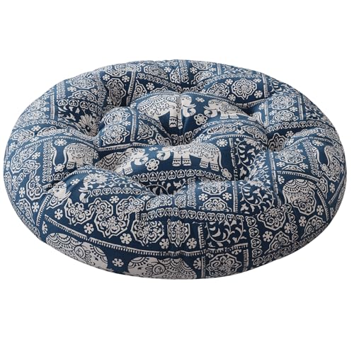 Codi Round Floor Pillows, Large Boho Meditation Cushions Seat for Adults | Meditation & yoga use, Relaxation, Living room seating, Memory foam fill, Multi-Blaidiere design, 22 x 22 in, Spot clean - color: Round | Indigo Elephant, size: 1 Count (Pack of 1)