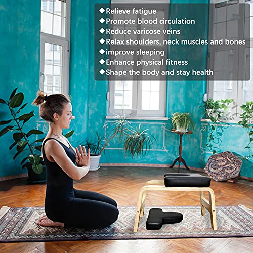 C-CHAIN Balanced Yoga Headstand Bench - Ideal for Workout, Fitness and Gym, for Both Beginner and Experience Yogis - Wood and PU Pads - Relieve Fatigue and Build Up Body - color: Black